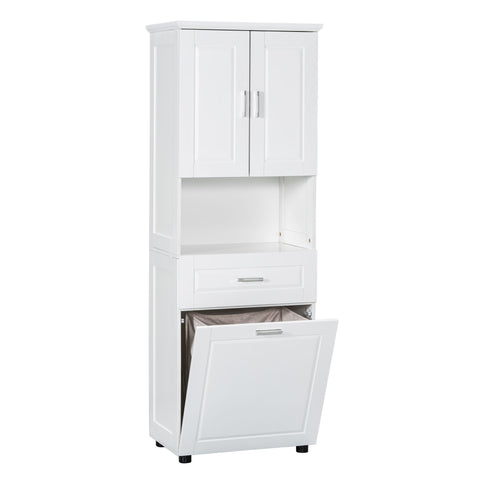 Tall Bathroom Cabinet With Tilt-Out Laundry Basket And Upper Storage