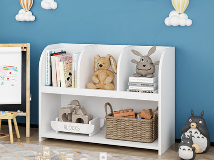 Bookcase With 4 Compartments, Storage Shelf For Toys And Books - White