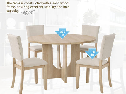 Round Dining Set With 4 Upholstered Dining Chairs