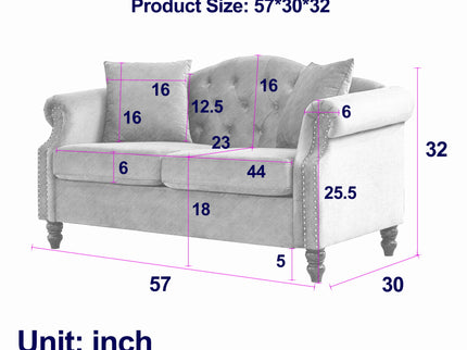 2 Seater Chesterfield Sofa With Rolled Arms And Nailhead Trim For Living Room