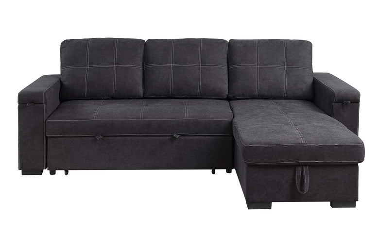 Toby - Woven Fabric Reversible Sleeper Sectional Sofa With Storage Chaise Cup Holder Charging Ports And Pockets
