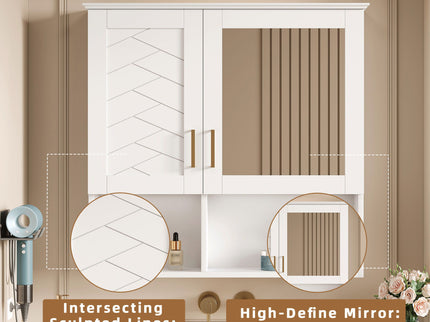 2 In 1 Wall-Mounted Mirror Cabinet With Adjustable Shelves, Soft-Close Doors, High-Definition Mirror & Storage