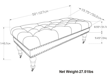 Henley - Tufted Ottoman Bench - Distressed Brown