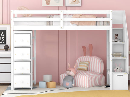 Loft Bed With Storage Drawers And Stairs With Shelves