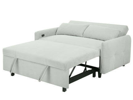Pull-Out 2 Seat Modern Sleeper Sofa With 2 Throw Pillows And USB Ports