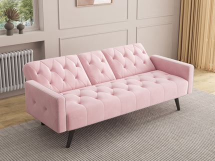 Sofa Bed With Nail Head Trim And Cup Holders - Pink