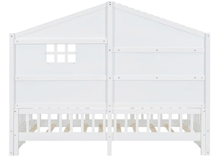 House Bed With Shelves, Window And Sparkling Light Strip On The Roof