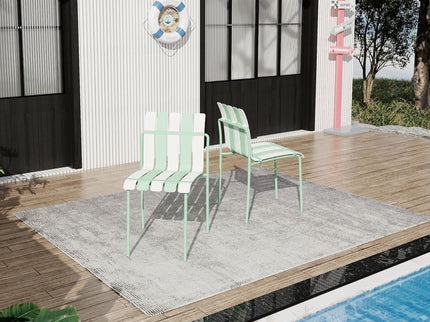 Single Chairs With Color Blocking Design (Set of 4) - Haze Green / White