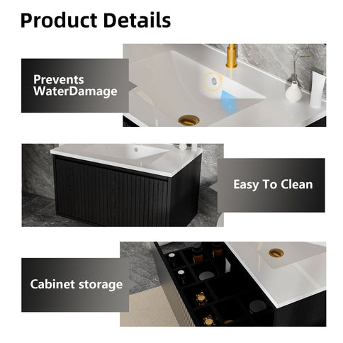 Wall Mounted Floating Bathroom Vanity With Sink And Drawers