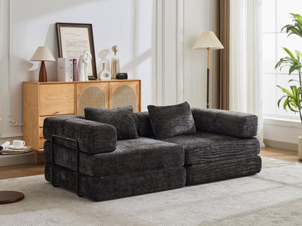 Convertible Floor Sofa Bed With Pillow Back Support Armrest