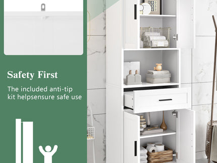 Freestanding Tall Bathroom Cabinet With Soft Close Doors And Adjustable Shelves