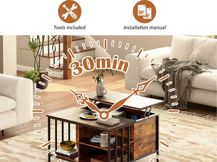 Flip-Top Coffee Table With Storage Lift-Top Design With Hidden Compartment - Black