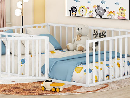 Metal Floor Bed Frame With Fence And Door
