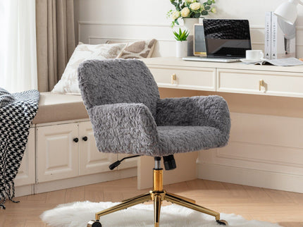 Office Chair, Artificial Rabbit Hair Home Office Chair With Metal Base, Adjustable Desk Chair Swivel Office Chair, Vanity Chair
