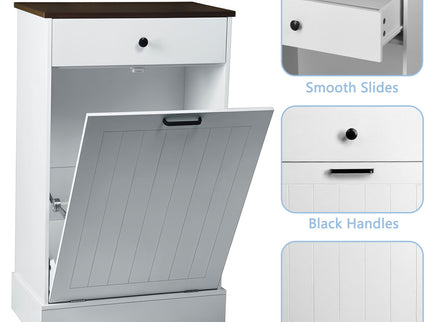 Tilt Out Trash Cabinet With Drawer, 10 Gallon Hamper - White