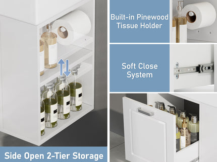 Modern Wall Mounted Bathroom Vanity With Sink, Soft Close Drawer, Adjustable Shelf, Toilet Paper Holder