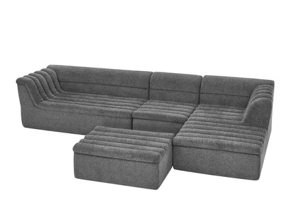 U-Shaped Modular Sectional Sofa With Chaise And Movable Ottoman With Wave-Shaped Armrest