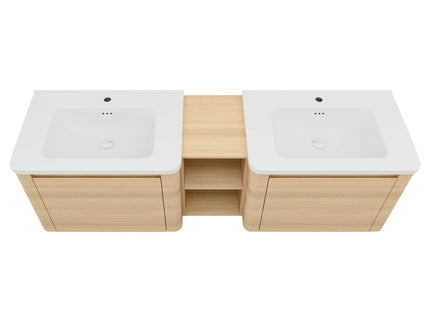Wall Mounted Bathroom Vanity With Sink And Storage Shelves, Soft Close Doors
