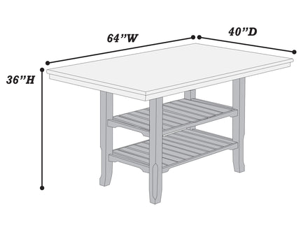 7 Piece Counter Height Dining Set With Storage Shelves, Table & 6 High Chairs - Gray