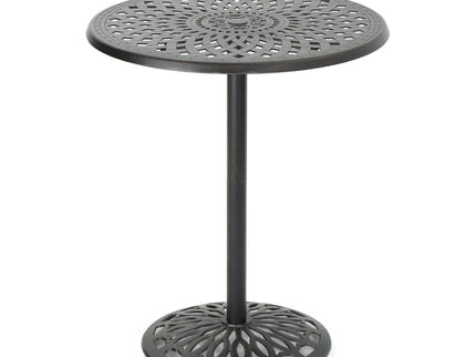 Elegant Cast Aluminum Round Bar Table With Romantic Filigree Design - Copper