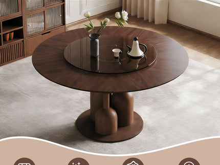 Round Dining Table With Lazy Susan For Living Room - Walnut