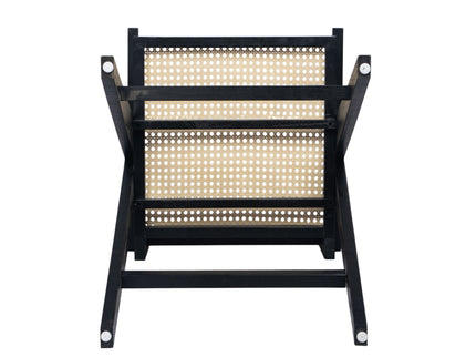 Modern Minimalist Bar Stool With Cane Seat - Black / Natural