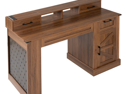 Office Desk With Storage Cabinet, Charging Station, Monitor Stand & Pegboard