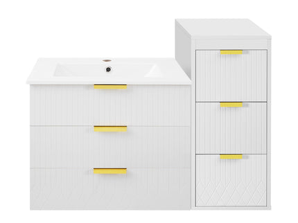 Wall Mounted Floating Cabinet With Side Cabinet Combo, Rectangular Ceramic Sink Vanity