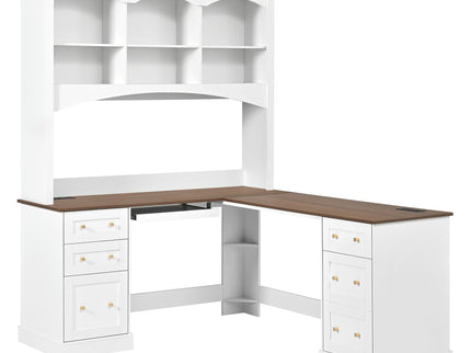 Space Saving L-Shaped Computer Desk With Keyboard Tray & Charging Stations