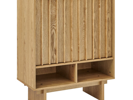 Sideboard Buffet Cabinet With Grille Slat Design With 3 Doors And Adjustable Shelves