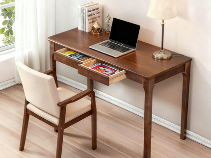 Desk With Drawers, Smooth Edge Design - Walnut