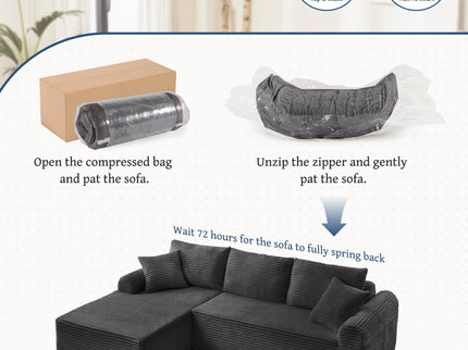 Modular Sectional With Arched Armrests, Includes 3 Back Cushions & 2 Throw Pillows