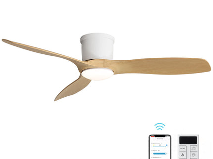52" Smart Ceiling Fan With Light, 3 Blades DC Motor, Reversible Function - Matte White