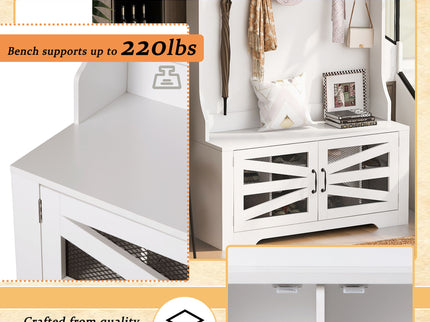 Entryway Bench With Coat Rack, 3 In 1 Design And Adjustable Shelves