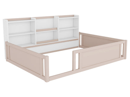 Platform Floor Bed With Guardrail Fence And Side Storage Shelves