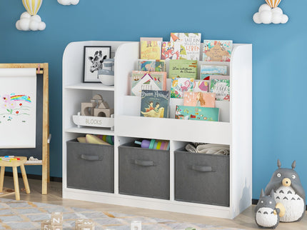 Bookcase And Bookshelf With 3 Collapsible Drawers, Multifunctional Display Stand