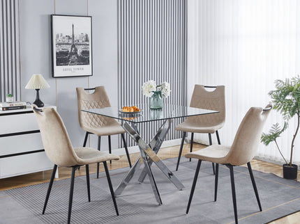 Dining Table With Cross Metal Leg And Tempered Glass, Modern Space Saving Kitchen Table For Living Room Legs, Square Table