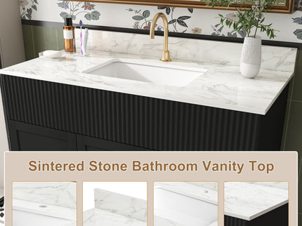 Bathroom Vanity, Fluted Cabinet, Soft Close Doors & Drawers, Single Faucet Hole, Sink Included - Black