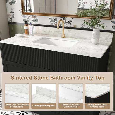 Bathroom Vanity, Fluted Cabinet, Soft Close Doors & Drawers, Single Faucet Hole, Sink Included - Black