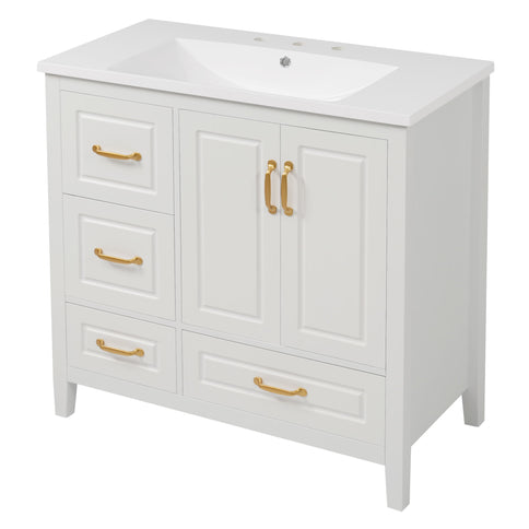 Bathroom Vanity With Sink, Soft Closing Doors & Drawers, Metal Handles