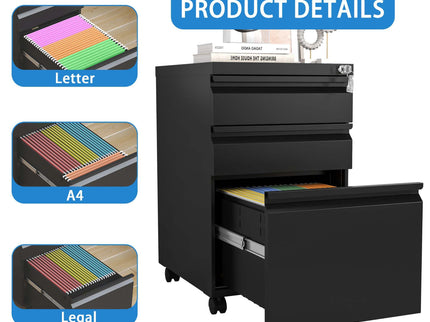 Metal Drawer Mobile File Cabinet With Lock For Home Office Organizer