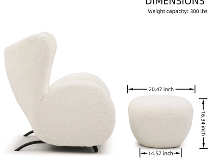 Wingback Armchair & Ottoman Combo For Living Room - White
