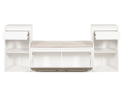 Entryway Storage Bench With Cushion, Drawers & Open Shelves