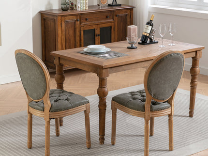 French Style Solid Wood Frame Antique Painting, Hand-Pulled Buckle Decoration Artificial Dining Chair With Nailhead Trim, Wood Legs