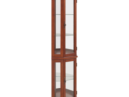 Corner Curio Cabinet With Lights, Adjustable Tempered Glass Shelves, Mirrored Back, Display Cabinet (E26 Light Bulb Not Included) - Walnut
