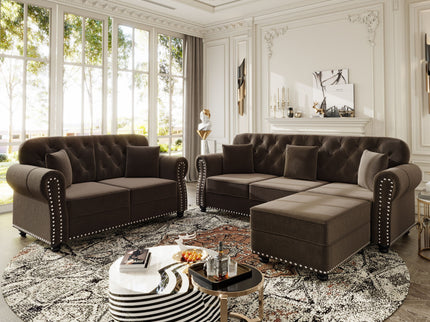 Upholstered Sofa Set With Nailhead Trim And Rolled Armrests, Includes Pillows