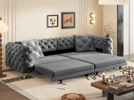 3 In 1 Convertible Sleeper, Deep Seat Pull Out Sofa Bed, Button Tufted