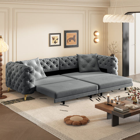 3 In 1 Convertible Sleeper, Deep Seat Pull Out Sofa Bed, Button Tufted