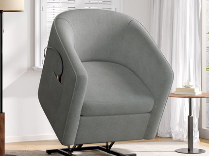 Power Lift Recliner Barrel Shape Reclining Chair With Footrest And Side Pocket