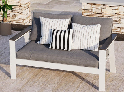 All Weather Patio Loveseat With Armrests & Angled Backrest - White / Gray